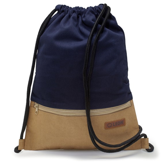LEON by Bers bag gym bag backpack daily bag cotton paper coating gym bag width 34 cm height 45 cm zipper canvas blue