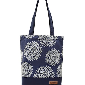 LEON Einkaufstasche Beuteltasche Stofftasche Shopper Tote Bag Baumwolle Innentasche Außentasche 6 Designs blaues Tuch BlauWeißBlume