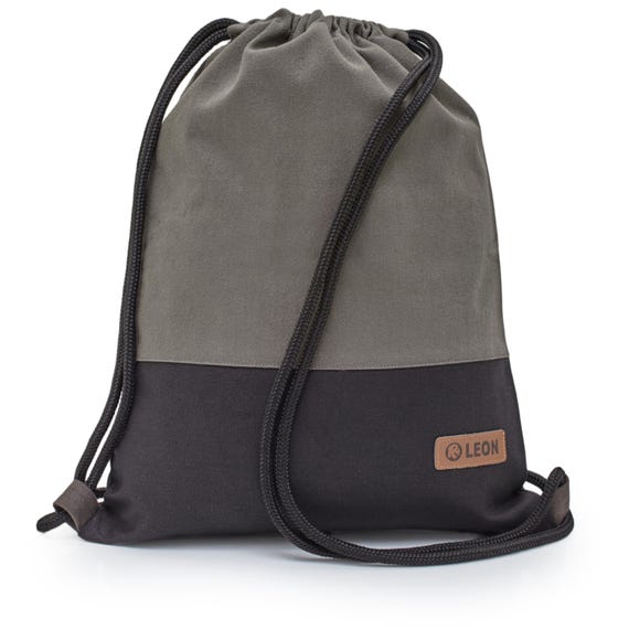 LEON by Bers Bag Gym Bag Backpack Daypack made of Cotton Canvas Grey, Pink, Brown, Dark Blue Bottom Black