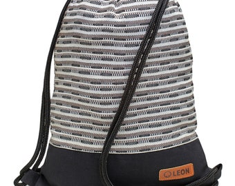 LEON by Bers bag gym bag backpack sports bag cotton gym bag width approx. 34 cm height approx. 45 cm design matrix black/white