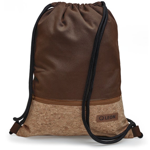 LEON by Bers bag gym bag backpack daypack cotton cork coating gym bag width 34 cm height 45 cm, zipper, brown