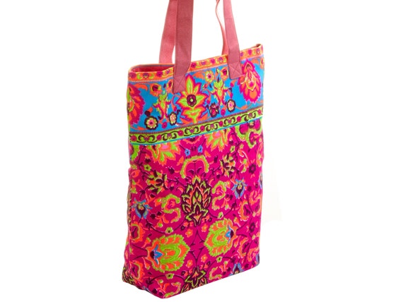 LEONs Beautiful Bag Shopping Bag Pouch Bag Fabric Bag Shopper Tote Bag Cotton Zipper Inside Pockets Velour Handle NeonColorful