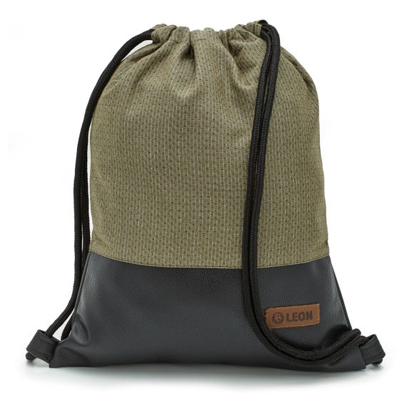 LEON by Bers Bag Drawstring Backpack Sports Bag Cotton Gym Bag Width 34 cm Height 45 cm Fabric Green No dot Faux Leather Bottom