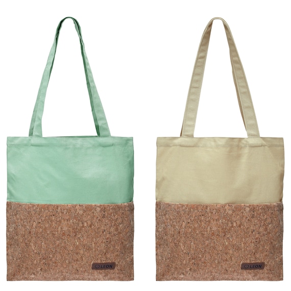 LEON sturdy, beautiful shopping bag, drawstring bag, fabric bag, shopper tote bag, cotton, vegan, faux leather, inner pocket, outer pocket, available in 9 colors