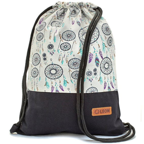 LEON bag gym bag backpack daypack gym bag dream catcher colorful black fabric