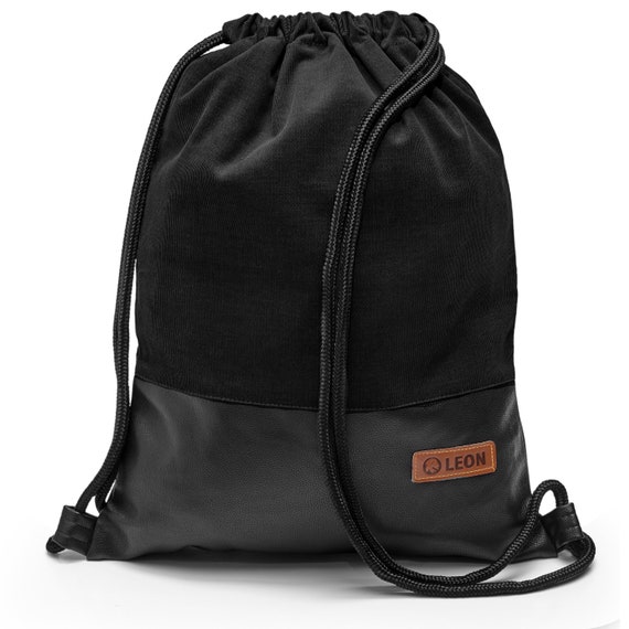 LEON by Bers bag men and women gym bag backpack daypack cotton gym bag width 34 cm height approx. 45 cm, cord SW artificial leather