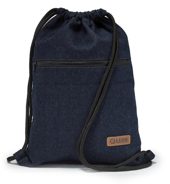 LEON by Bers bag, drawstring bag, backpack, daypack, cotton gym bag, width approx. 34 cm, height approx. 45 cm, external zipper