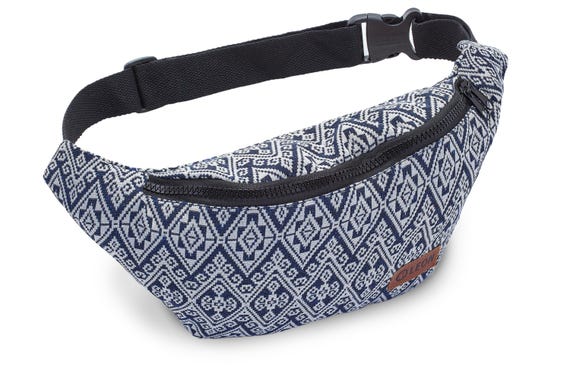 Leon Belt Bag Waist Bag Hip Bag 100% Cotton Fanny Pack Hip Bag Shoulder Bag Bumbag Blue White Check