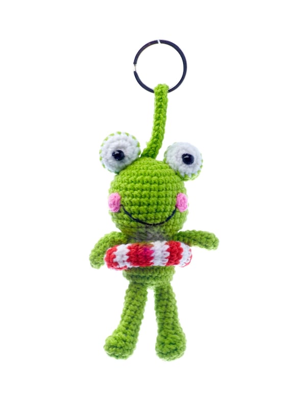 Crocheted keychain frog bear cow Crochet frog with lifebuoy keychain