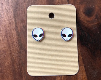 Alien Stud Earrings Trippy Alien Earrings Alien Jewelry Illusion UFO Science Fiction Fan Gift Extraterrestrial Earrings Psychedelic Stoned
