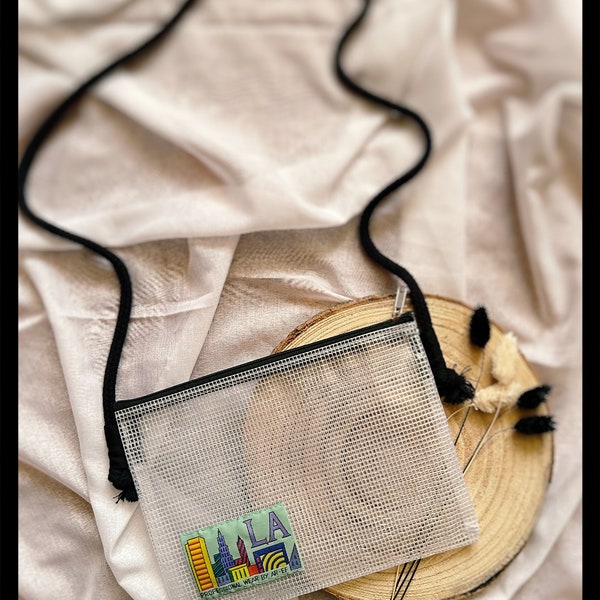 Umhängetasche | Tasche | Crossbody Bag |Transparent | Durchsichtig | LA | USA | Vintage | 90er Jahre | Patch | Aufnäher | Trash