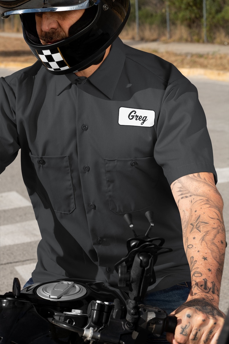 Chemise de travail à manches courtes pour homme avec plaque personnalisée, chemise boutonnée pour mécanicien personnalisée, cadeau motard pour lui image 8