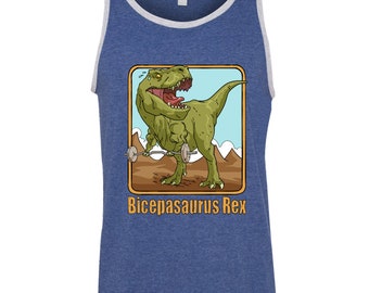 Funny T Rex Dinosaur Bodybuilding Workout Tank Top Bicepasaurus Rex, Curls for the Girls Ringspun Cotton Tank Top