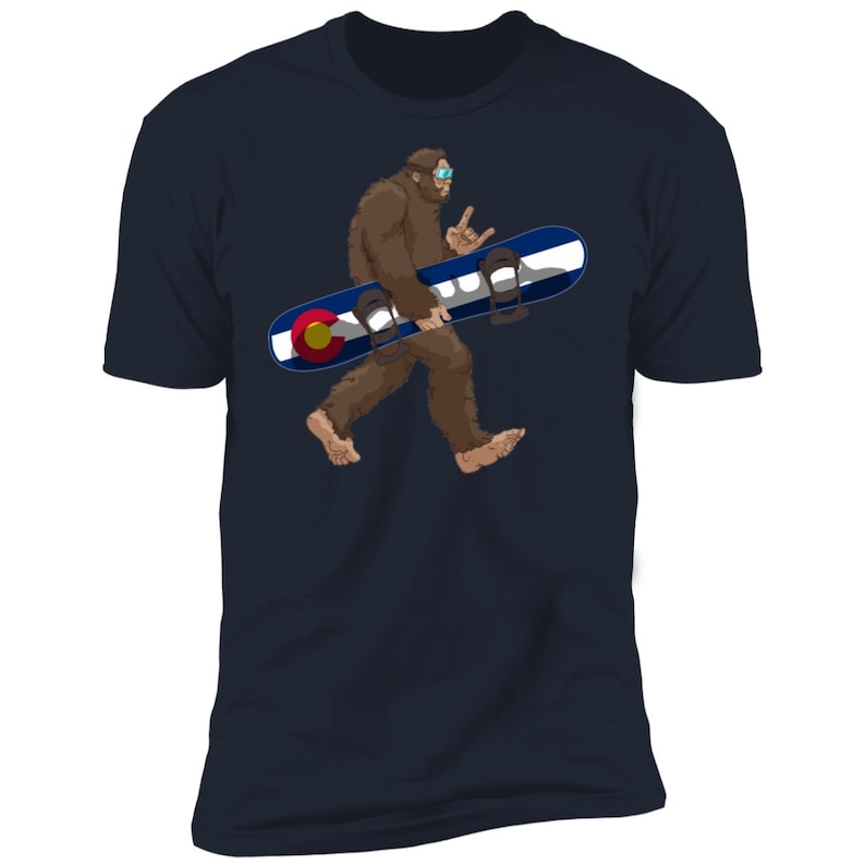 Colorado Flag Snowboarding Bigfoot for Snowboarders T-Shirt State of Colorado Flag Gift for Bigfoot Believers