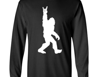 Youth Funny Bigfoot Rock and Roll Rock On Sasquatch Believer Langarm T-Shirt