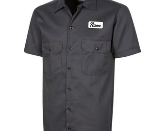 Chemise de travail à manches courtes pour homme avec plaque personnalisée, chemise boutonnée pour mécanicien personnalisée, cadeau motard pour lui