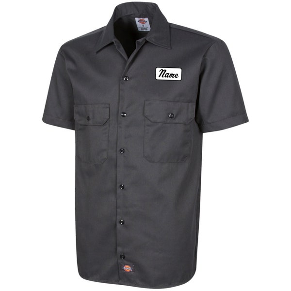 Chemise de travail à manches courtes pour homme avec plaque personnalisée, chemise boutonnée pour mécanicien personnalisée, cadeau motard pour lui