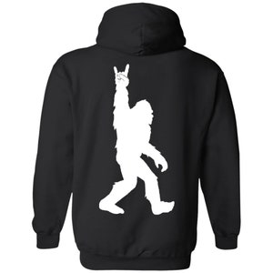 Bigfoot Rock and Roll Rock On Back Print Pullover Hoodie for Sasquatch Believers