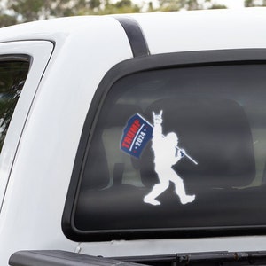 Trump 2024 Rock On Bigfoot Kiss Cut Stickers, Trump Supporters, Funny Bigfoot Decal