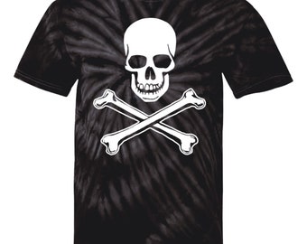 Youth Skull and Crossbones Tie Dye T-Shirt, Back to School Pirate Tee for Boys and Girls