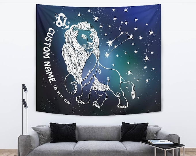 Personalized Leo Zodiac Star Sign Living Room Bedroom Tapestry, Leo Zodiac Art Wall Decor, Leo Horoscope Gift, Large Leo Tapestry