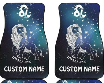 Personalized Leo Zodiac Star Sign Front And Back Car Mats, Leo Car Floor Mats Set, Custom Full Car Mat Set, New Car Floor Accessories