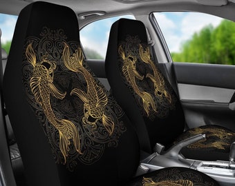 Pisces Zodiac (Fish) Car Seat Covers, Pisces Lover Front Car Cover Gift, Custom Car Seats, Pair Of Covers, Fish Car Seat Print Set