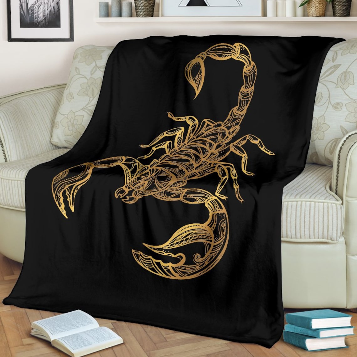 Scorpio Blanket, Golden Scorpion Lover Throw Blanket, Teen Girls Boys