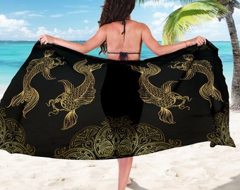 Pisces Zodiac Sarong Scarf, Fish Lover Gift, Pretty Pisces Beach Cover Up, Pisces Beach Sarong Skirt Dress