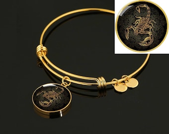 Personalisierte Skorpion Sternzeichen Armreif, Luxus maßgeschneiderte Kreis Armreif, eingraviert Scorpion Geschenke, Skorpion Horoskop Geschenk, Skorpion-Liebhaber-Geschenk