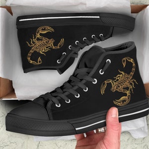 Scorpio Zodiac Men's And Women's Shoes, Scorpion Shoes Art, Black And White Scorpio High Top Shoes, Graphic Design Shoes, Custom Hightops