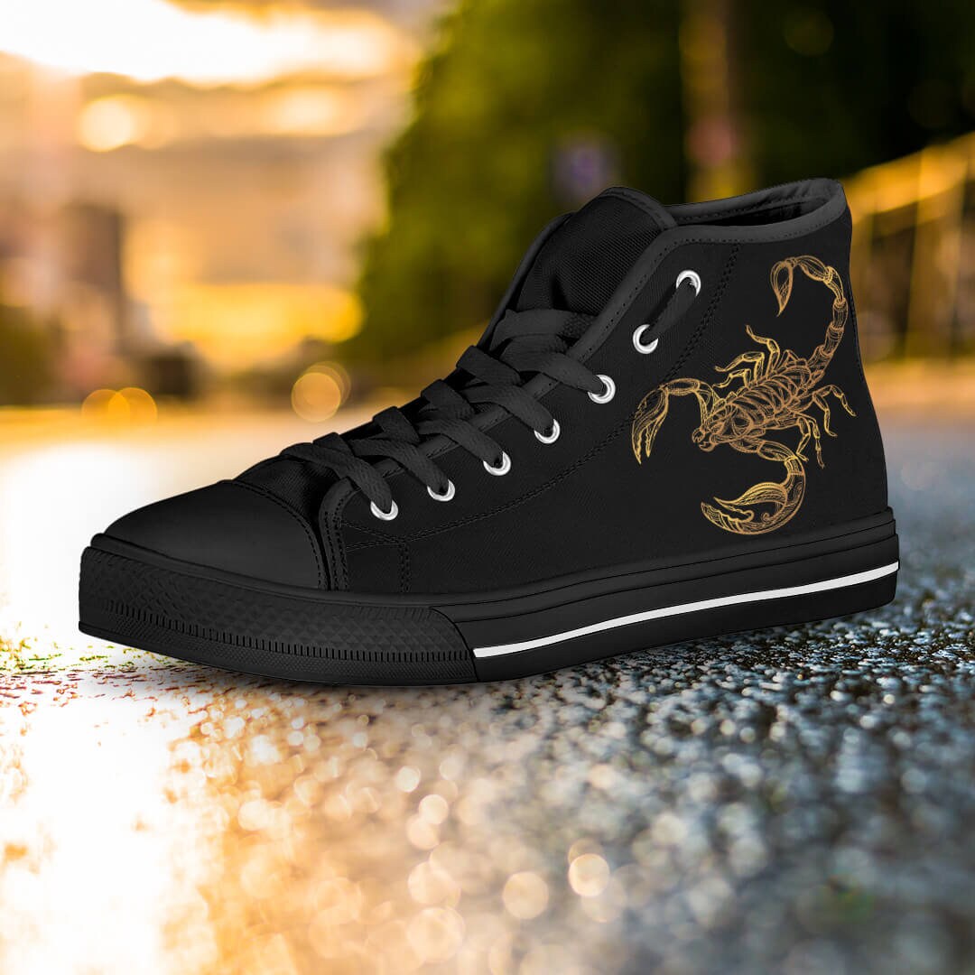 Scorpio Zodiac Men's and Women's Shoes, Scorpion Shoes Art, Black and White Scorpio High Top