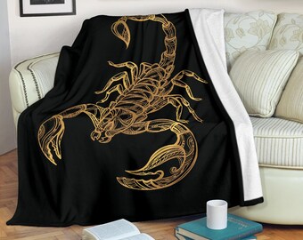 Scorpio Blanket, Golden Scorpion Lover Throw Blanket, Teen Girls Boys And Adult Micro Fleece Blanket, Warm Scorpio Throw Blanket