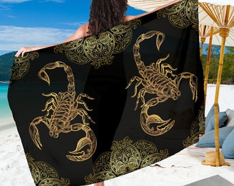 Scorpio Zodiac Sarong Scarf, Scorpion Lover Gift, Pretty Scorpion Beach Cover Up, Scorpion Beach Sarong Skirt Dress
