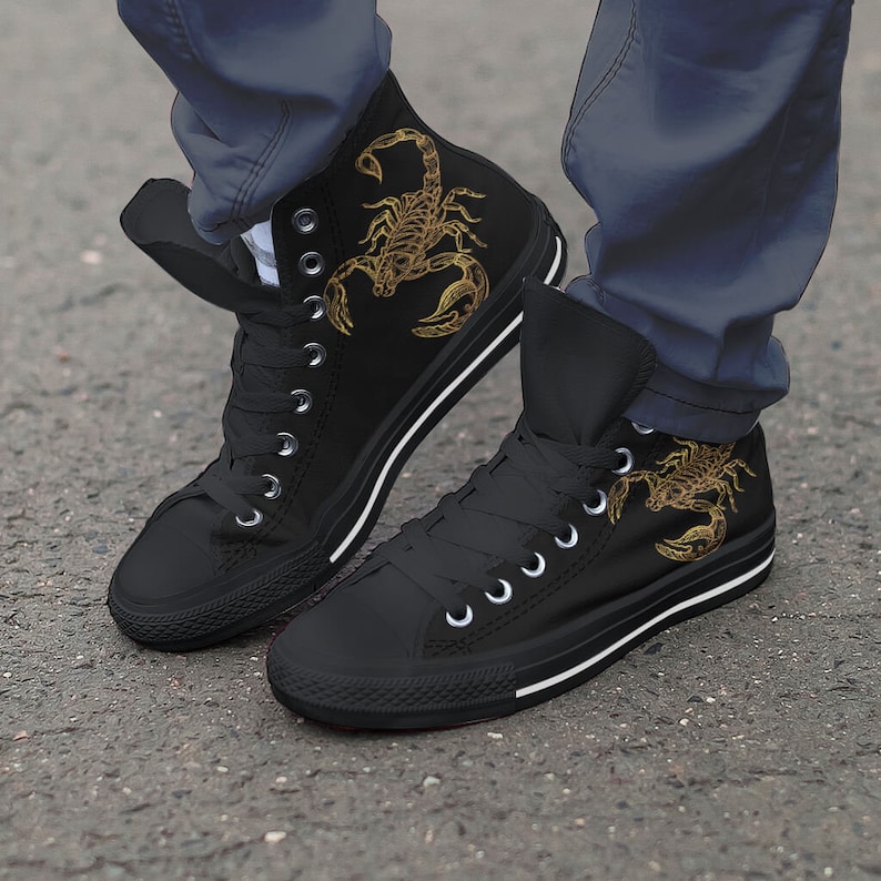 Scorpio Zodiac Men/'s And Women/'s Shoes Graphic Design Shoes Black And White Scorpio High Top Shoes Custom Hightops Scorpion Shoes Art