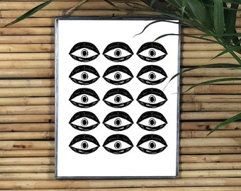 Persian Evil Eye Art Print - Hand Painted Evil Eyes Printed on High Quality Matte - 5x7 8x10 11x14 16x20 - Hamsa Evil Eye Art
