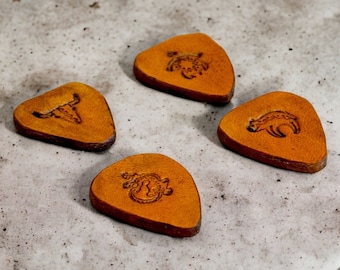 Set of 4 Handmade Leather Ukulele Picks - Genuine Leather Picks for Nylon Strings - One of a Kind Gift - Sustainably Made