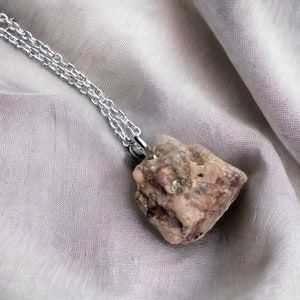 Pink Granite Stone Pendant Necklace - Beautiful Pink Granite and Quartz Necklace on Silver Plated Chain - Colorado Mountain Granite