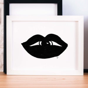 All Seeing Eye Lips Art Print - Hand Painted and Seeing Lips Printed on High Quality Matte - 5x7 8x10 11x14 - Unique Gif Idea