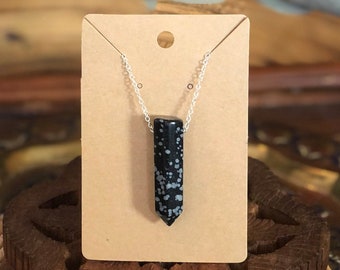 Black Onyx Stone Pendant Necklace - Beautiful Black Onyx Stone Point Pendant with Silver Plated Chain - Onyx Healing Stone Necklace