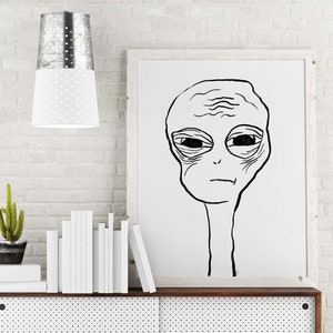 Alien Portrait Fine Art Print - Hand Painted Alien Head Printed on High Quality Matte 5x7 8x10 11x14 16x20 and Alien Greeting Card