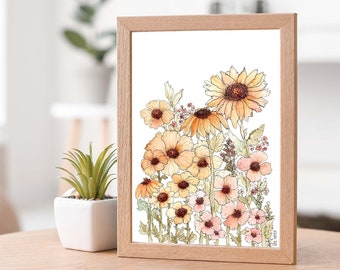 Wild Fields Art Print by Kate Yarter - Hand Painted Hand Illustrated Watercolor Wildflowers Printed on Linen Paper - 5x7 8x10 11x14
