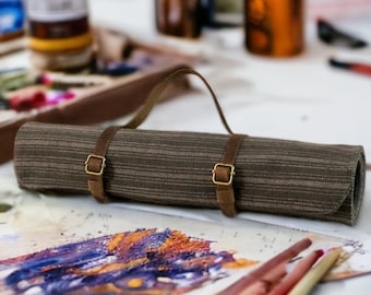HANDMADE Artist Roll - One-Of-A-Kind Organizer Roll for Brushes and Tools - Brush Organizer made from VINTGAE Fabric -Unique Gift Idea