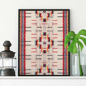 Handwoven Tapestry Art Print Beautiful Art Print of Vintage White and Red Multi Color Tapestry Printed on Linen Paper 5x7 8x10 11x14 image 1