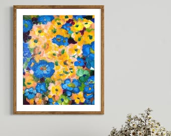 FLEURISH Art Print by Kate Yarter - Painted Acrylic flowers Printed on Linen Paper -5x7 8x10 11x14 - Unique Gift Idea