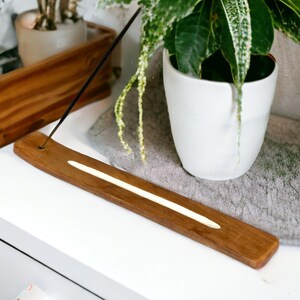 Handcrafted and Hand Painted Wooden Incense Holder - White Paint and Wood Stained - Unique Incense holder - Artisan Gift