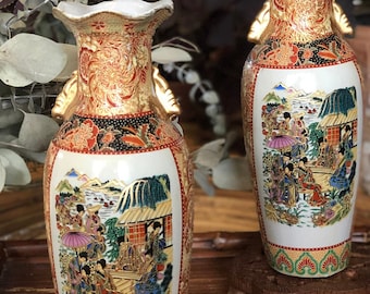 Vintage Porcelain Ceramic Japanese Geisha Vase - Beautiful Vintage Porcelain Ceramic Japanese Geisha Vase - Beautiful