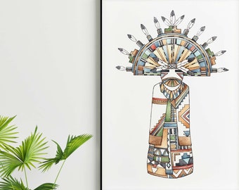 Hopi Kachina Inspired Poster Print - Watercolor Hopi Kachina Inspired Chief Printed on Engineering Paper - 18x24 24x36 30x42 36x48