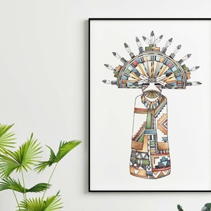Hopi Kachina Inspired Poster Print - Watercolor Hopi Kachina Inspired Chief Printed on Engineering Paper - 18x24 24x36 30x42 36x48