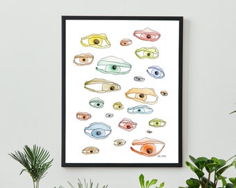 Watercolor Eyes Art Print - Hand Illustrated and Hand Painted Watercolor Eyeballs Printed on Linen Paper - 5x7 8x10 11x14 - Unique Art